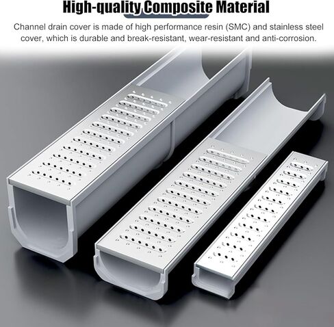Drainage Grille Stainless Steel Covered Drainage Ditch Kit, Rain Drainage Ditch with Grille, Concrete Indoor and Outdoor Drainage Ditch, Rainwater Filter(W-20cm(7.9") x H-15cm(5.9")) in Kuwait
