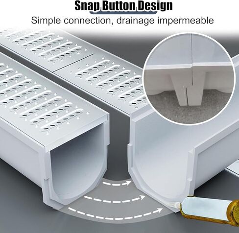 Drainage Grille Stainless Steel Covered Drainage Ditch Kit, Rain Drainage Ditch with Grille, Concrete Indoor and Outdoor Drainage Ditch, Rainwater Filter(W-20cm(7.9") x H-15cm(5.9")) in Kuwait