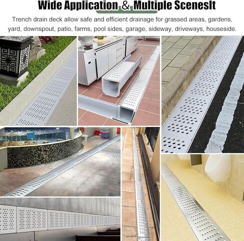 Drainage Grille Stainless Steel Covered Drainage Ditch Kit, Rain Drainage Ditch with Grille, Concrete Indoor and Outdoor Drainage Ditch, Rainwater Filter(W-20cm(7.9") x H-15cm(5.9")) in Kuwait