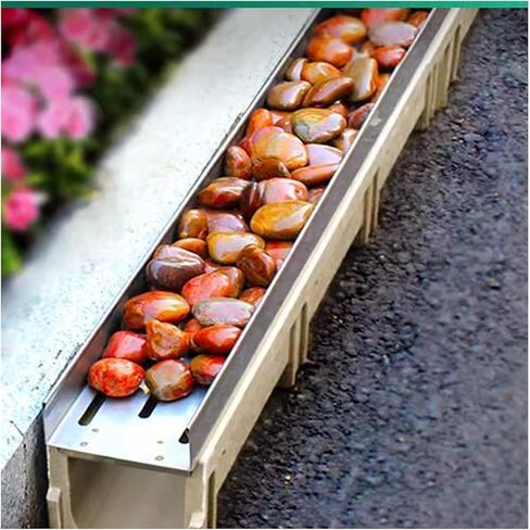 Drainage Grille Drainage Guttering Systems, 1 Metre Trough Drainage Kit, Concrete Slurry Rainwater Tanks for Garden Patio Floors.(100x21x25cm) in Kuwait