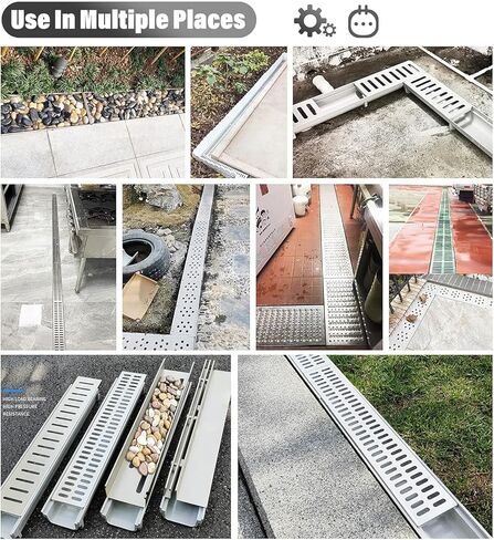 Drainage Grille Channel Drains Outdoor Heavy Duty, Trench Drain System for Basement Yard Pool Deck Driveway Concrete Floor Trough in Kuwait