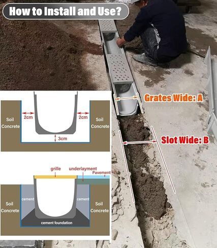 Drainage Grille Channel Drains Outdoor Heavy Duty, Trench Drain System for Basement Yard Pool Deck Driveway Concrete Floor Trough in Kuwait