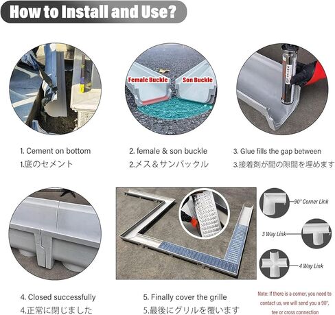 Drainage Grille Channel Drains Outdoor Heavy Duty, Trench Drain System for Basement Yard Pool Deck Driveway Concrete Floor Trough in Kuwait