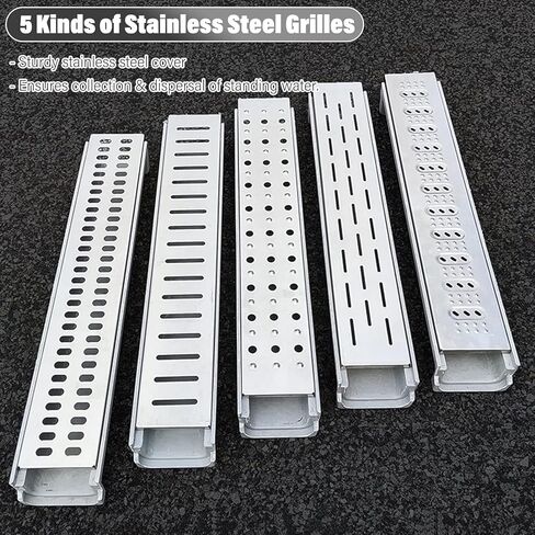 Drainage Grille Channel Drains Outdoor Heavy Duty, Trench Drain System for Basement Yard Pool Deck Driveway Concrete Floor Trough in Kuwait