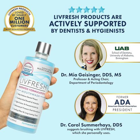 غسول الفم ليففريش، مثبت سريريًا، تحكم أفضل في الجير بنسبة 163%، صحة أفضل للثة بنسبة 114%، تقليل البلاك بنسبة 72%، أفضل بنسبة 38% في القضاء على رائحة الفم الكريهة، انفجار النعناع، ​​16.9 أونصة سائلة in Kuwait