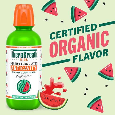 TheraBreath Kids Mouthwash with Fluoride, Organic Wacky Watermelon, Anticavity, 16 fl oz (2 Pack) in Kuwait