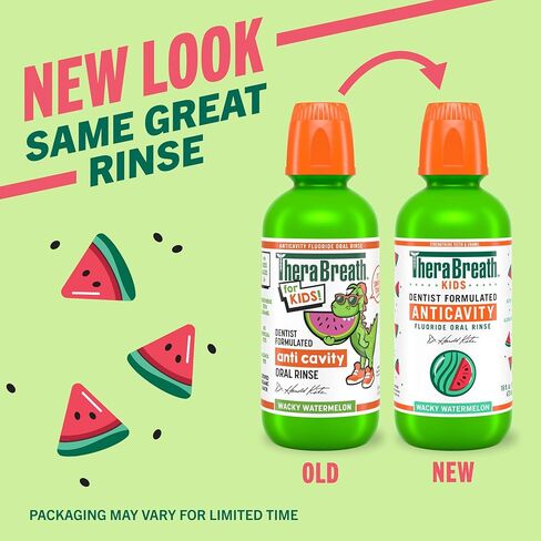 TheraBreath Kids Mouthwash with Fluoride, Organic Wacky Watermelon, Anticavity, 16 fl oz (2 Pack) in Kuwait