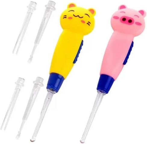 2pcs Ear Wax Removal LED Light Illuminated Ear Pick Remover,Cute Flashlight Earpick,Earwax Cleaning and Removal Tools for Adults and Children Ear Safe (Yellow cat & Pink Pig) in Kuwait