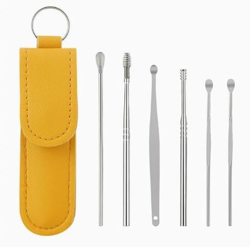 Ear Wax Removal Tool Kit, 6 Piece Stainless Steel Earwax Remover Set with Spoon and Curette, Ear Cleaning Tools with Yellow Carrying Case in Saudi Arabia