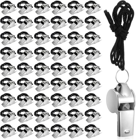 Sibba 100 Pack Whistle with Lanyard Stainless Steel Sports Coach Whistles for Adults, Whistles Bulk Loud Crisp Sound Whistle Ideal for Coaches, Referees, Official, Survival Kits & Outdoor Safety in Saudi Arabia