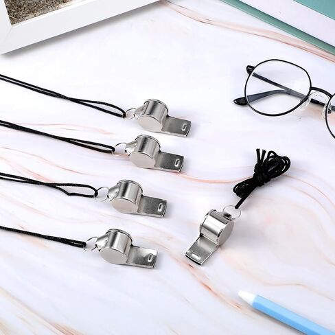 Sibba 100 Pack Whistle with Lanyard Stainless Steel Sports Coach Whistles for Adults, Whistles Bulk Loud Crisp Sound Whistle Ideal for Coaches, Referees, Official, Survival Kits & Outdoor Safety in Saudi Arabia