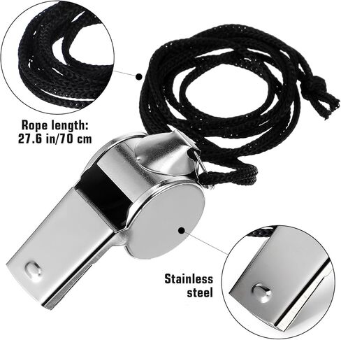 Sibba 100 Pack Whistle with Lanyard Stainless Steel Sports Coach Whistles for Adults, Whistles Bulk Loud Crisp Sound Whistle Ideal for Coaches, Referees, Official, Survival Kits & Outdoor Safety in Saudi Arabia
