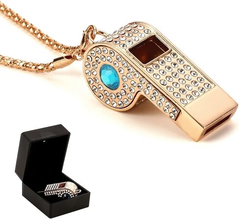 Metal Chain Rhinestone Whistle, Necklace Whistle, Suitable for Coaches, Referees,Lifeguard, Sports Activities (Gold) in Saudi Arabia