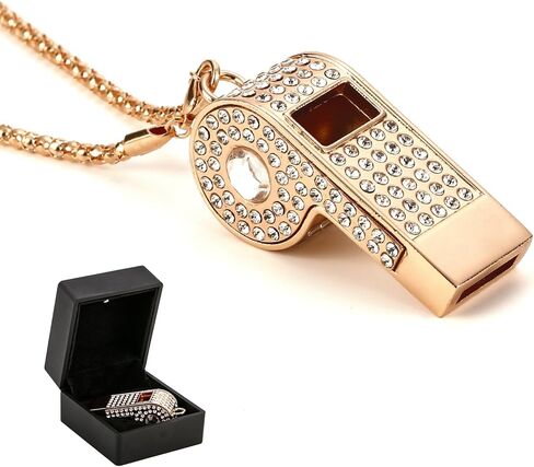 Metal Chain Rhinestone Whistle, Necklace Whistle, Suitable for Coaches, Referees,Lifeguard, Sports Activities (Gold) in Saudi Arabia