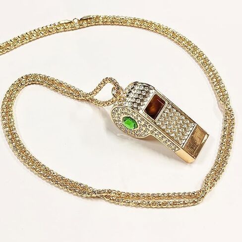 Metal Chain Rhinestone Whistle, Necklace Whistle, Suitable for Coaches, Referees,Lifeguard, Sports Activities (Gold) in Saudi Arabia