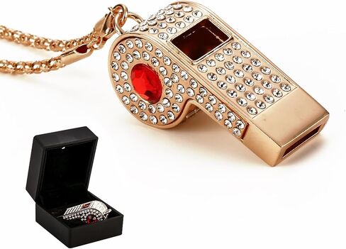 Metal Chain Rhinestone Whistle, Necklace Whistle, Suitable for Coaches, Referees,Lifeguard, Sports Activities (Gold) in Saudi Arabia