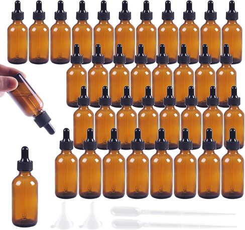 36 Pack 2oz Clear Glass Dropper Bottles, 60ml Glass Eye Dropper Bottles for Essential Oils, Perfumes, Laboratory Use (Gold & dropper, 2oz-36Pack) in Saudi Arabia
