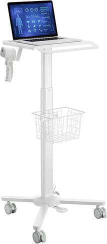 Lightweight Medical Carts with Wheels, Pneumatic Height Adjustable Laptop Cart with Scanner Holder & Storage Basket, Rolling Lab Utility Cart for Nurse Station, Dental Clinic, Salon, Office in Saudi Arabia