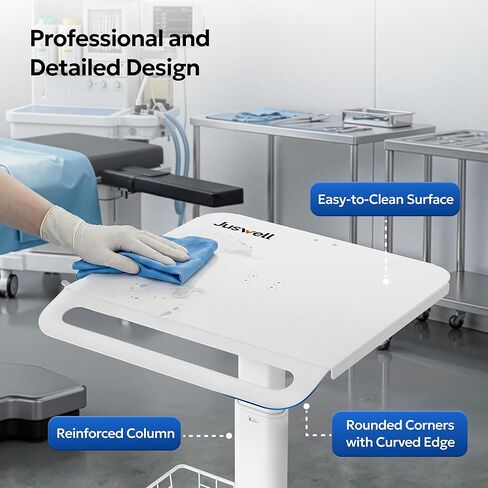 Lightweight Medical Carts with Wheels, Pneumatic Height Adjustable Laptop Cart with Scanner Holder & Storage Basket, Rolling Lab Utility Cart for Nurse Station, Dental Clinic, Salon, Office in Saudi Arabia