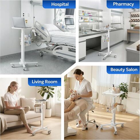 Lightweight Medical Carts with Wheels, Pneumatic Height Adjustable Laptop Cart with Scanner Holder & Storage Basket, Rolling Lab Utility Cart for Nurse Station, Dental Clinic, Salon, Office in Saudi Arabia