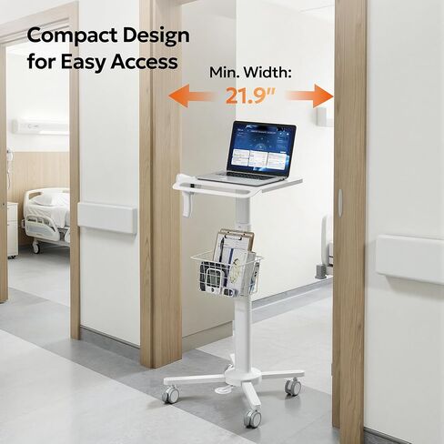 Lightweight Medical Carts with Wheels, Pneumatic Height Adjustable Laptop Cart with Scanner Holder & Storage Basket, Rolling Lab Utility Cart for Nurse Station, Dental Clinic, Salon, Office in Saudi Arabia