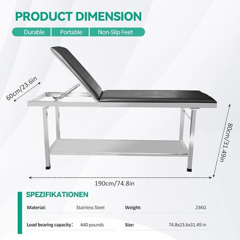 Adjustable Patient Treatment Table，Doctor Bed with Folding Legs is Stable and Durable，Folding Medical Exam Table Holds 500 lbs，for Clinical Examination 、Massage Table、Spa Beds、Beauty in Kuwait
