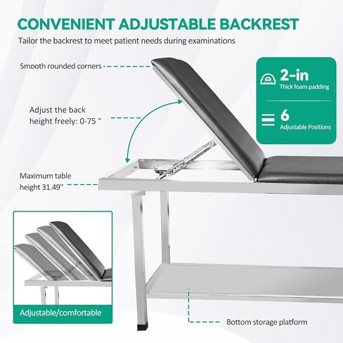 Adjustable Patient Treatment Table，Doctor Bed with Folding Legs is Stable and Durable，Folding Medical Exam Table Holds 500 lbs，for Clinical Examination 、Massage Table、Spa Beds、Beauty in Kuwait