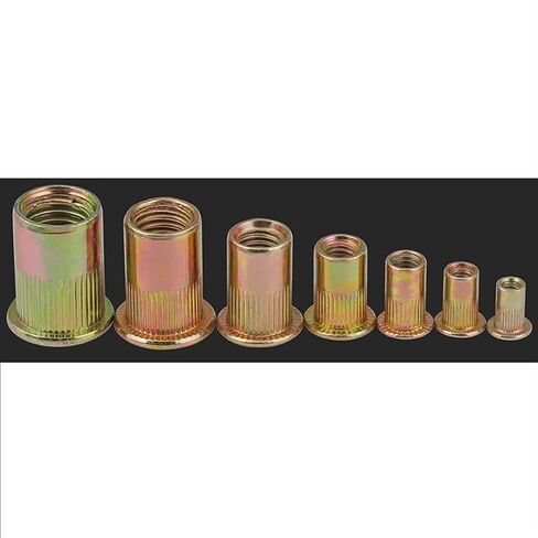 غسالات Qinlu-M3-M12 صواميل مخرشة من الفولاذ الكربوني المطلي بالزنك، صواميل ملولبة برأس مسطح، صواميل برشام، لإصلاح المصانع (M3 × 100 قطعة) in Kuwait