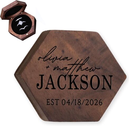 Personalized Wedding Ring Box. Walnut Wood Ring Box for Proposal, Engagement, Wedding. Ring Bearer Box. Engraved Hex Ring Box (Design 10) in Saudi Arabia