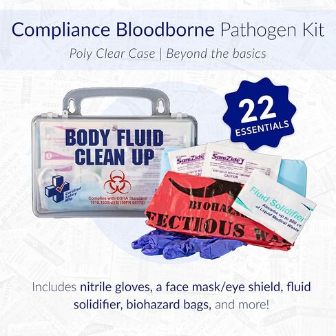 Certified Safety Mfg Bloodborne Pathogen Kit OSHA Certified - 22pc USA-Made Bodily Fluid and Vomit Clean Up Kit with a Fluid Solidifier, PPE Equipment, and More - Biohazard Cleanup Supplies and Tools in Saudi Arabia