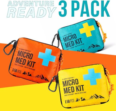 EVERLIT Mini First Aid Kit [3-Pack], Ultralight Compact Water-Resistant Hiker Medical Kit, Bulk First Aid Kit, Pack-Efficient for Camping, Hiking, Ourdoor Adventure, Travel, Pack of 3 in Saudi Arabia