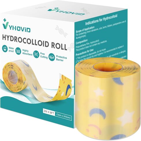 Hydrocolloid Roll for Wound Care, Pimple Patch Roll Tape with Self-Adhesive, Bed Sore Bandages, Highly Absorbent for Burn, Blister, Acne Care, Sterile and Waterproof (2in x 8ft) in Kuwait