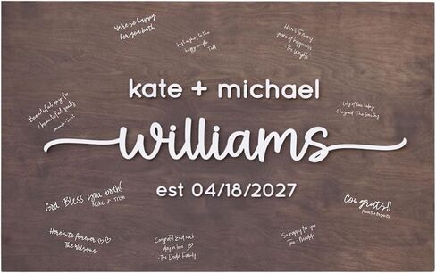 Personalized Last Name Guest Book, Unique Guest Book Sign, Custom Alternative Guest Book, Wooden Guest Book, Wedding Ceremony Guestbook Sign (Design 11) in Kuwait