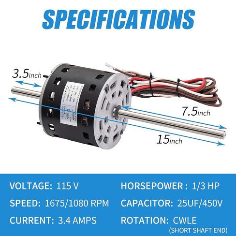محرك مروحة تيار متردد RV مع مكثف، 1/3 حصان، 115 فولت، 1675 دورة في الدقيقة، بديل لـ Fasco D1092، متوافق مع Coleman Mach 6000، سلسلة 8000، موديلات 48004، 48014، 48064، Airxcel 48254C966 in Kuwait