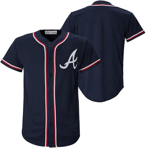 Outerstuff Atlanta Braves MLB Kids Youth 4-18 Navy Team Color Home مطرز مخيط شعار البيسبول أزياء جيرسي in Saudi Arabia