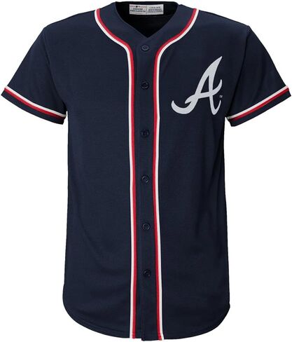 Outerstuff Atlanta Braves MLB Kids Youth 4-18 Navy Team Color Home مطرز مخيط شعار البيسبول أزياء جيرسي in Saudi Arabia