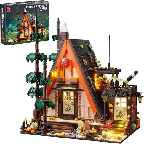 Wood Cabin Building Blocks Set with LED Lights,1800 PCS Wooden Forest House BuildingToys,STEM Treehouse Construction Model,Birthday Gift for Adults Teens Boys Girls Age 8-12 in Kuwait