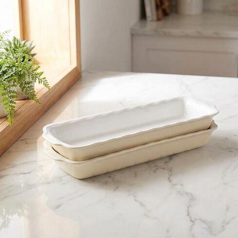 عموم الرغيف السيراميك ، مجموعة من 2 ، مستطيل خبز الخبز مستطيلات التراث Loaf Pan - طويل نسبيا ، لخبز الكعك ، وأكثر من 16.3 "× 4.1" (كريم أولور) in Kuwait