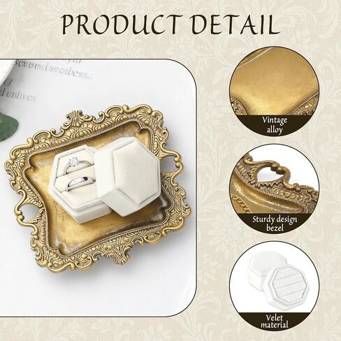 Vintage Gold Jewelry Trays - Small Ring Holder Jewelry Dish, Antique Trinket Dish, Decorative Key Plate, Birthday & Wedding Gifts for Women, Room Wedding Decor in Kuwait
