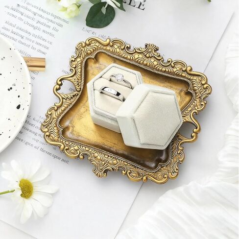 Vintage Gold Jewelry Trays - Small Ring Holder Jewelry Dish, Antique Trinket Dish, Decorative Key Plate, Birthday & Wedding Gifts for Women, Room Wedding Decor in Kuwait