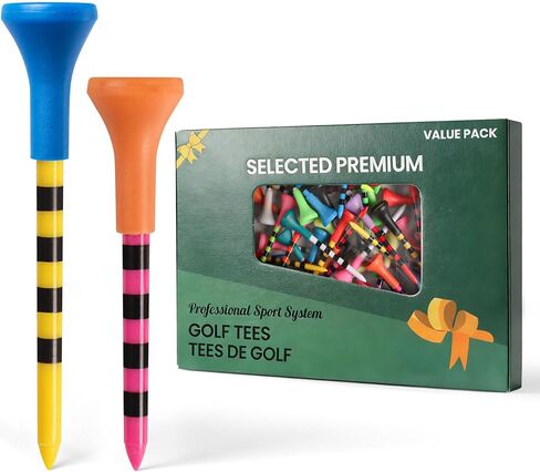 تي شيرتات جولف بلاستيكية غير قابلة للكسر من FINGER TEN بتصميم خطوط ملونة 50 عبوة، 3 1/4 2 3/4 بوصة تي شيرت متناسق لأداء جاد، مثالية للرجال والنساء للعب الجولف in Kuwait