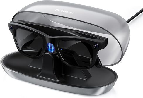 NEWDERY Charger for Ray-Ban Meta Smart Glasses, Portable Charging Dock with Dust Cover & LED Indicator, Fast Charging Compatible with Wayfarer, Skyler, Headliner - Silver in Saudi Arabia