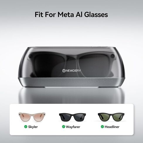 NEWDERY Charger for Ray-Ban Meta Smart Glasses, Portable Charging Dock with Dust Cover & LED Indicator, Fast Charging Compatible with Wayfarer, Skyler, Headliner - Silver in Saudi Arabia