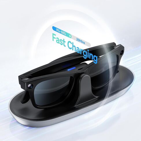 NEWDERY Charger for Ray-Ban Meta Smart Glasses, Portable Charging Dock with Dust Cover & LED Indicator, Fast Charging Compatible with Wayfarer, Skyler, Headliner - Silver in Saudi Arabia