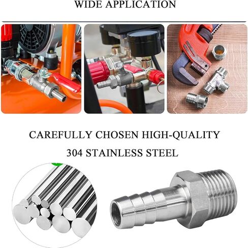 تركيبات خرطوم شائك من الفولاذ المقاوم للصدأ، 3/8 بوصة خرطوم بارب إلى 1/2 بوصة ذكر NPT تركيب مشروب منزلي هواء وقود مائي، in Kuwait