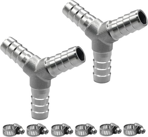2Pcs Stainless Steel 5/8" x 5/8" x 5/8" Hose Barb Fittings, 3 Way Y Shape Fitting with Clamps for Fuel, Air and Gas in Saudi Arabia