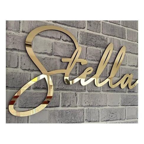 Custom Mirror Name Sign, Laser Cut Living Room Decor Party Decoration Baby Name Sign Nursery Decor Mirror Gold Sign Choose Your Font Acrylic Wedding Signature in Kuwait