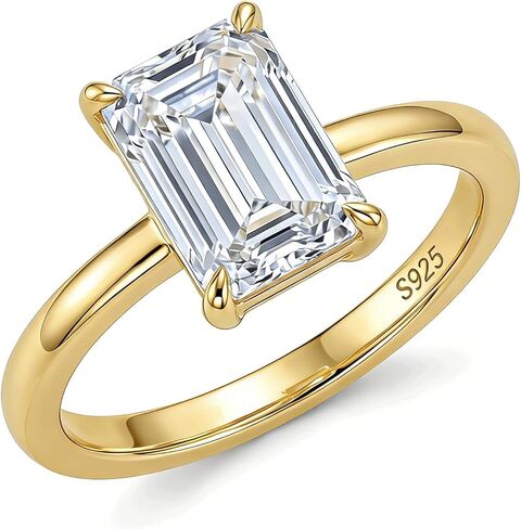 1CT/2CT/3CT Engagement Ring for Women 14k Gold Plated 925 Sterling Silver Emerald Cut Cubic Zirconia Wedding Band CZ Promise Wedding Ring Size 5-9 in Kuwait