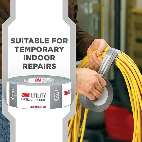 3M Attility Basic Duct Tape ، 1.88 في × 30 YD ، 3 لفات ، مقاومة للرطوبة ، رائعة للإصلاحات الداخلية المؤقتة للرسالة الخفيفة للبلاط والصفائح والبلاستيك والخشب والزجاج ، والدموع باليد (1030-3pk) in Saudi Arabia