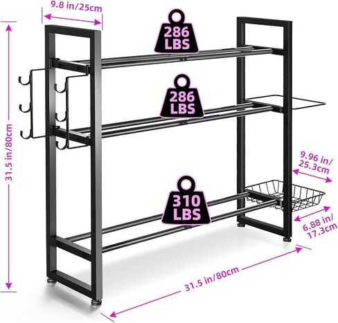3-Tier Dumbbell Rack with 882 LBS Capacity, Multi-Purpose Weight Rack for Home Gym with Shelf and Movable Hooks, Weight Holder and Home Gym Storage Organizer for Dumbells Kettlebells Yoga Mat in Kuwait